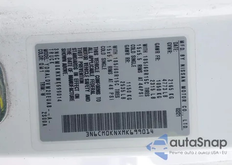 2021 Nissan Nv200 2.5S/2.5Sv z USA, uszkodzony, nr VIN 3N6CM0KNXMK699014